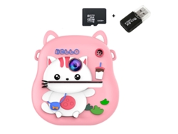 Cámara instantánea Eifson S8, cámara dual HD de 4800 W, pantalla IPS 2.0 con tarjeta de memoria de 32 GB (gato rosa)