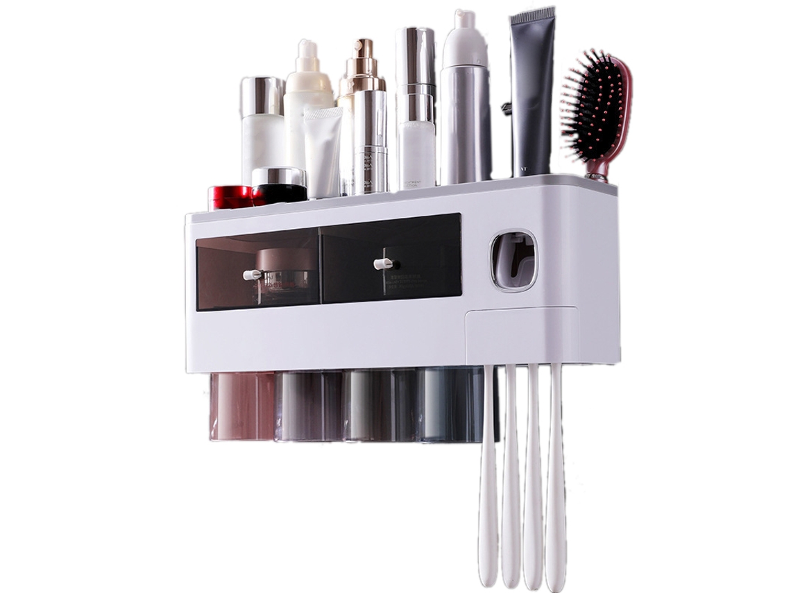 Portacepillos de dientes de pared con dispensador de pasta de dientes