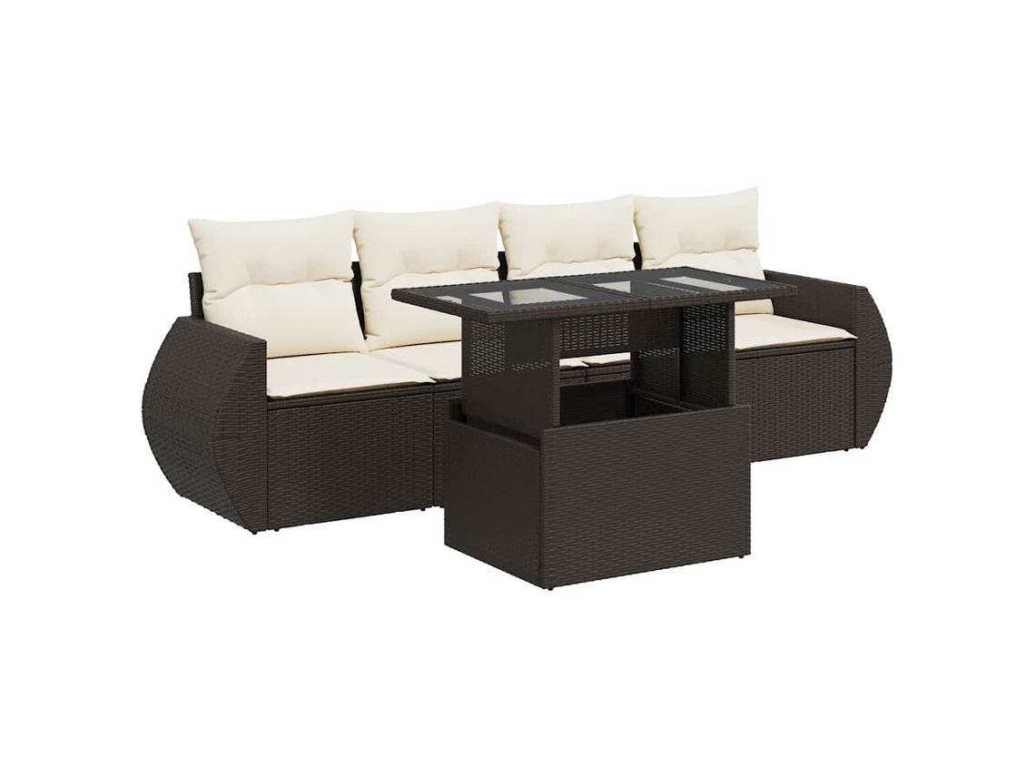 Maison Exclusive - Set Comedor De Jardín 5 Piezas Y Cojines Ratán Sintético Marrón