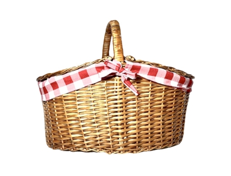 Cesta Piquenique en Vime ALOP Oval Tecido Xadrez Rojo/Blanco 47 cm