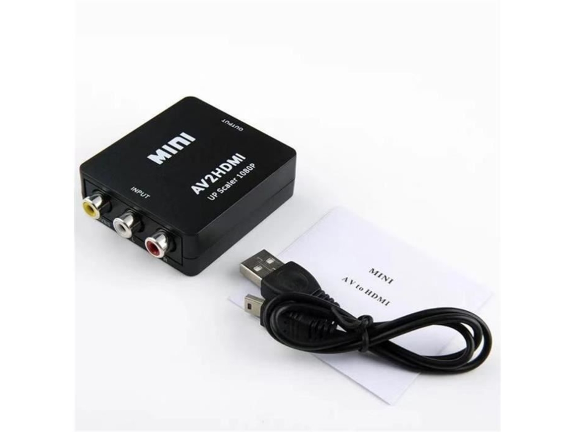 Con cable negro compuesto 1080p RCA Av a HDMI Adaptador convertidor, adaptador Av2hdmi para TV, Ps3, P