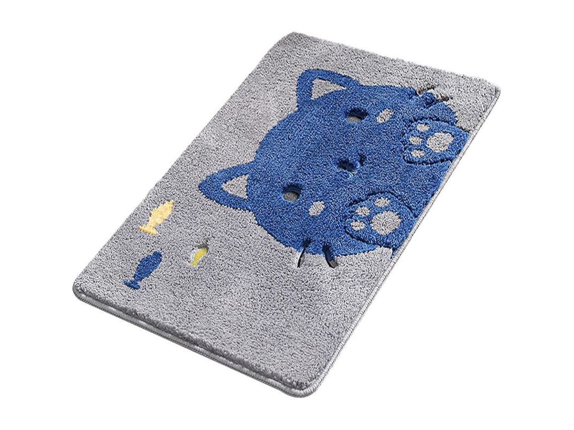 2026-almohadilla De Baño Gato Cartoon Suave Antideslizante Lavable 15"x23" Gris