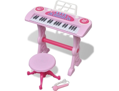 Piano de juguete de 37 teclas con taburete/micrófono para niños (Rosa)