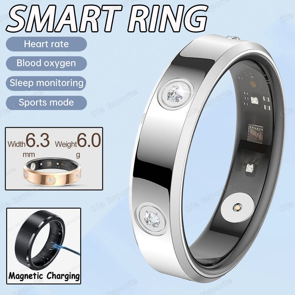 (plata, Cable De Carga, Talla 9) Anillo Inteligente, Ultradelgado De 6,3 Mm, Monitorización De La Salud, Resistente Al Agua.