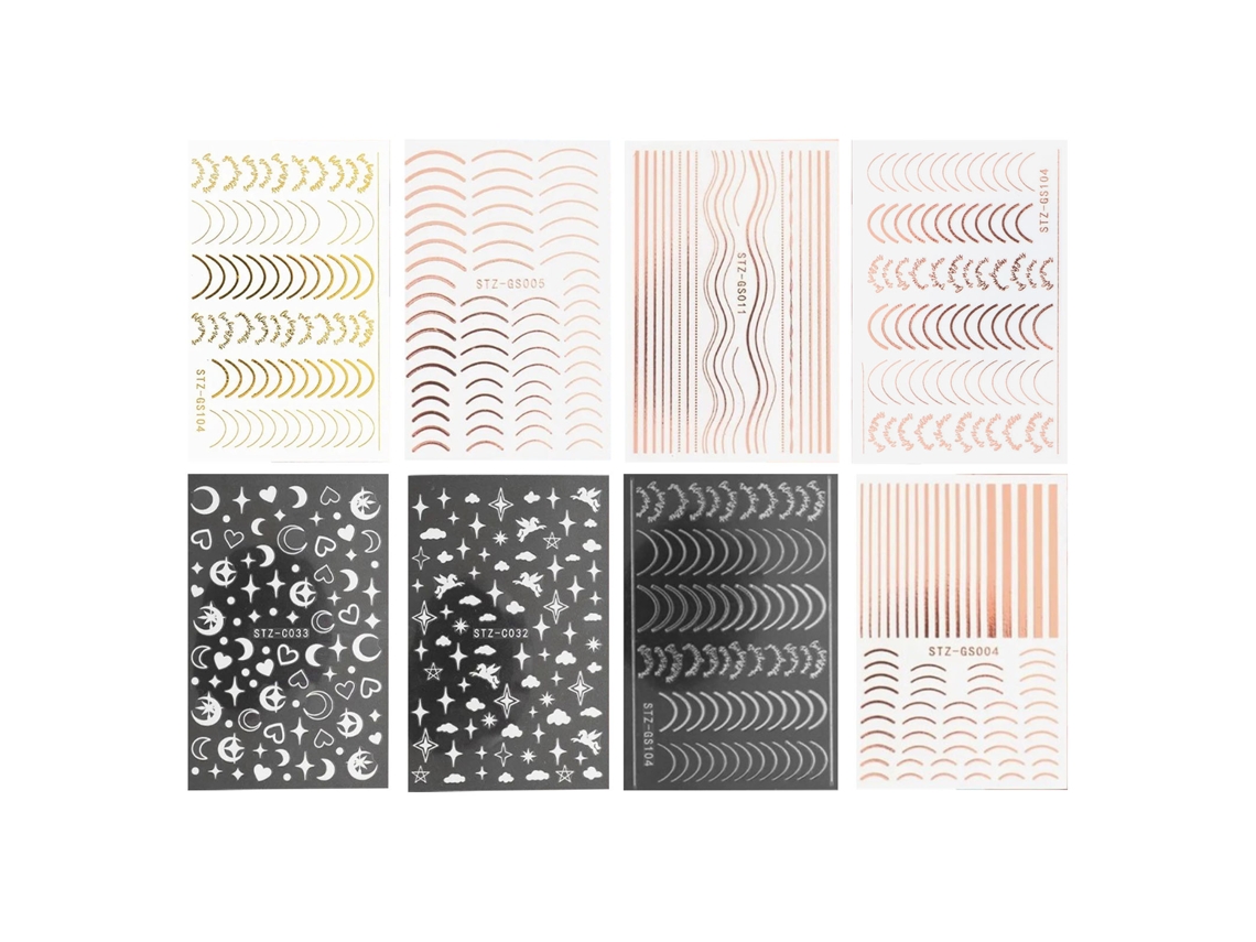 Pegatinas de uñas con diseño de línea francesa, pegatinas brillantes autoadhesivas para la decoración de uñas en salones de belleza o en casa.