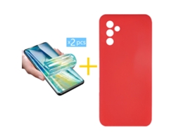 Pack 2 X Película de Vidrio Templado Hidrogel + Funda ACCETEL para Samsung Galaxy A55 5G Silicona Líquida Rojo
