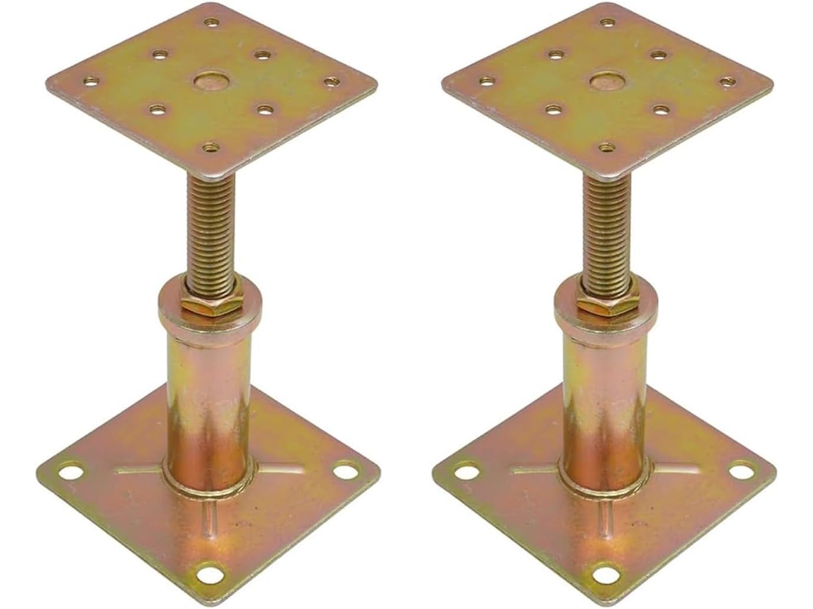 Paquete De 2 Soportes De Columna Elevados Ajustables De Acero A La Intemperie Para Estabilidad Estructural, Soportes De