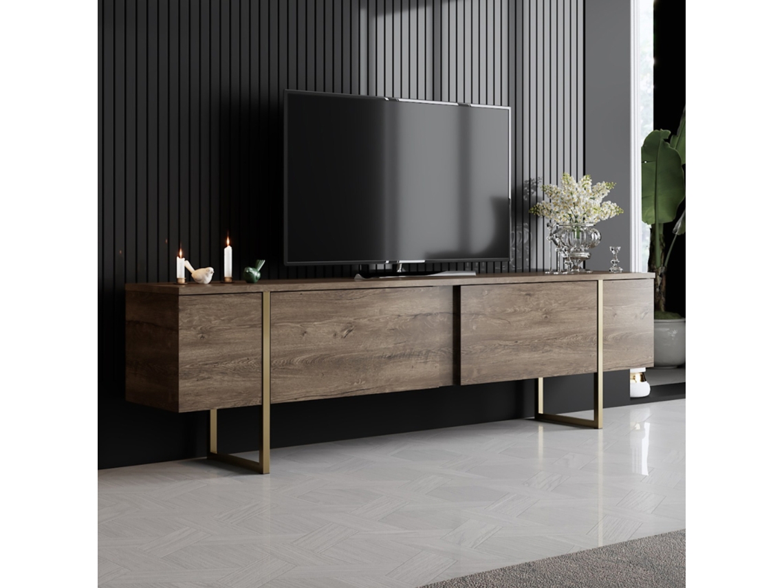 Mueble TV madera y dorado con almacenaje 180 cm BEARN