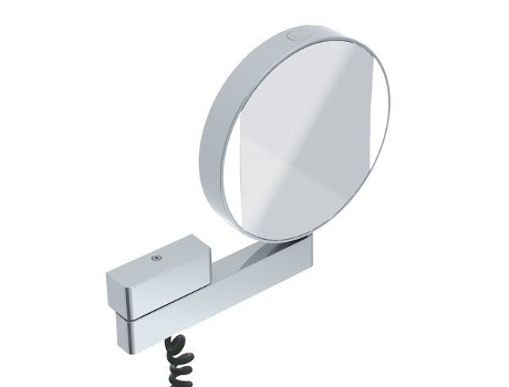 Espejo de maquillaje y afeitado EMCO LED, espejado por ambos lados, aumento 3 y 7 veces, redondo, iluminación LED, brazo articulado, cable en espiral