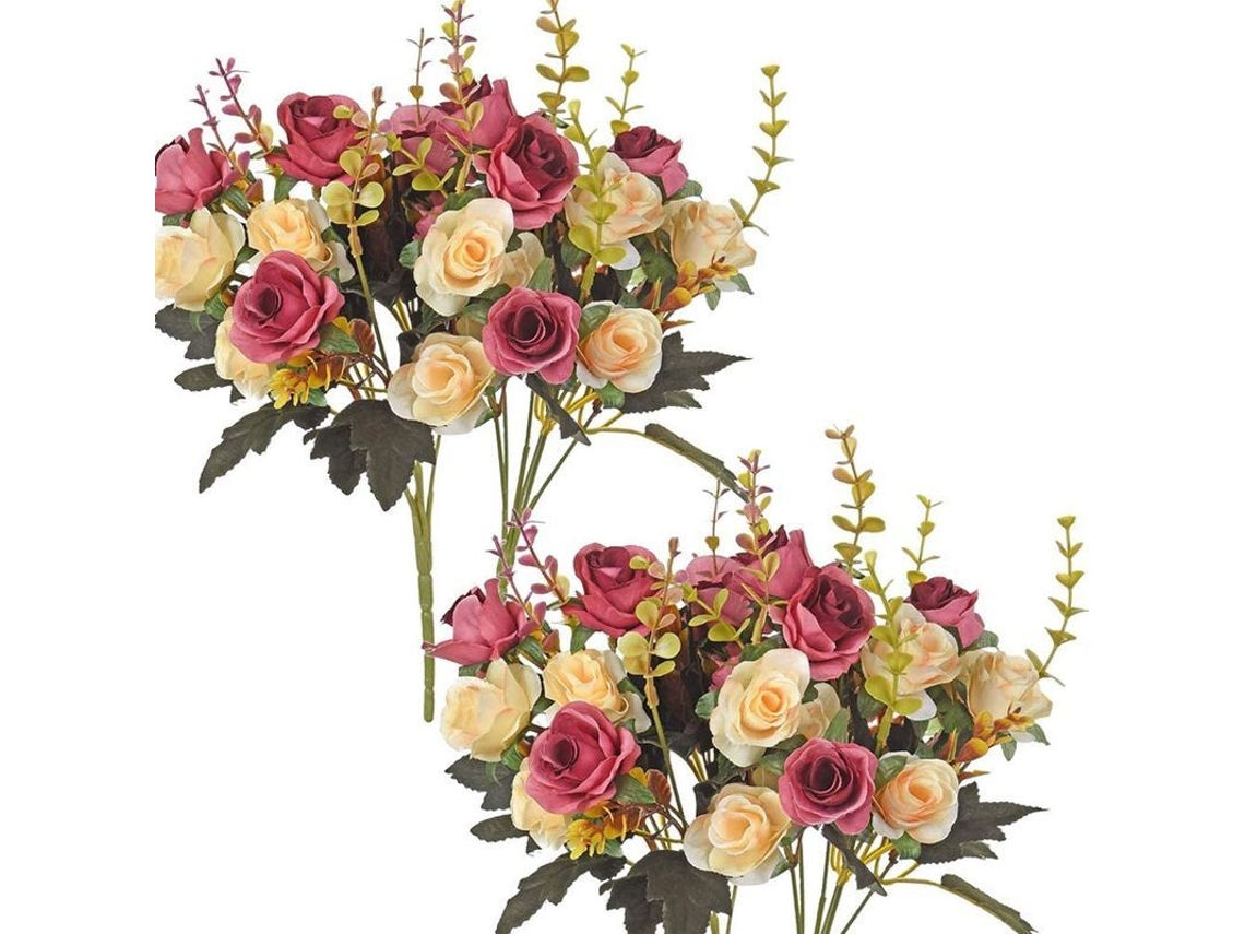 2 Rosas Artificiales De Plástico, Flores Para Decoración De Mesa En El Hogar, Hotel Y Boda, Rojo Rosa