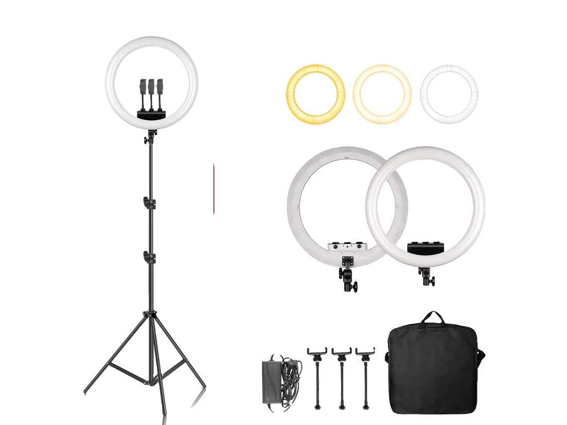 Anillo de luz LED de 18 pulgadas, altura ajustable de 65 a 200 cm, regulador de brillo, trípode OEM de 18 pulgadas y 200 cm