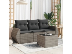 Conjunto de sofá de jardín de 4 piezas con cojines de ratán gris Lovely Home