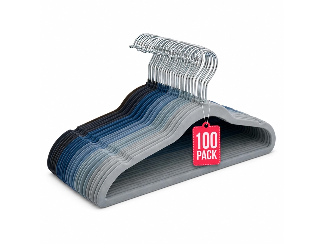 Perchas antideslizantes de terciopelo, paquete de 100 unidades, tonos azules, con gancho giratorio de 360°, COM-FORT HOUSE