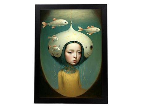 NACNIC Poster Cabeza De Pez En Estilo Surrealismo Cinematográfico Ilustraciones Y Grabados De Historieta Abstracta Y Artística A3 Marcos Negros