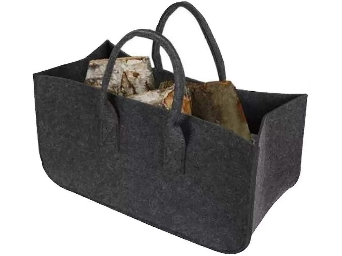 Bolsa de fieltro plegable para la compra, ideal para guardar leña, con asas, 50 x 25 x 25 cm, negra, 1 unidad. GOKOCO