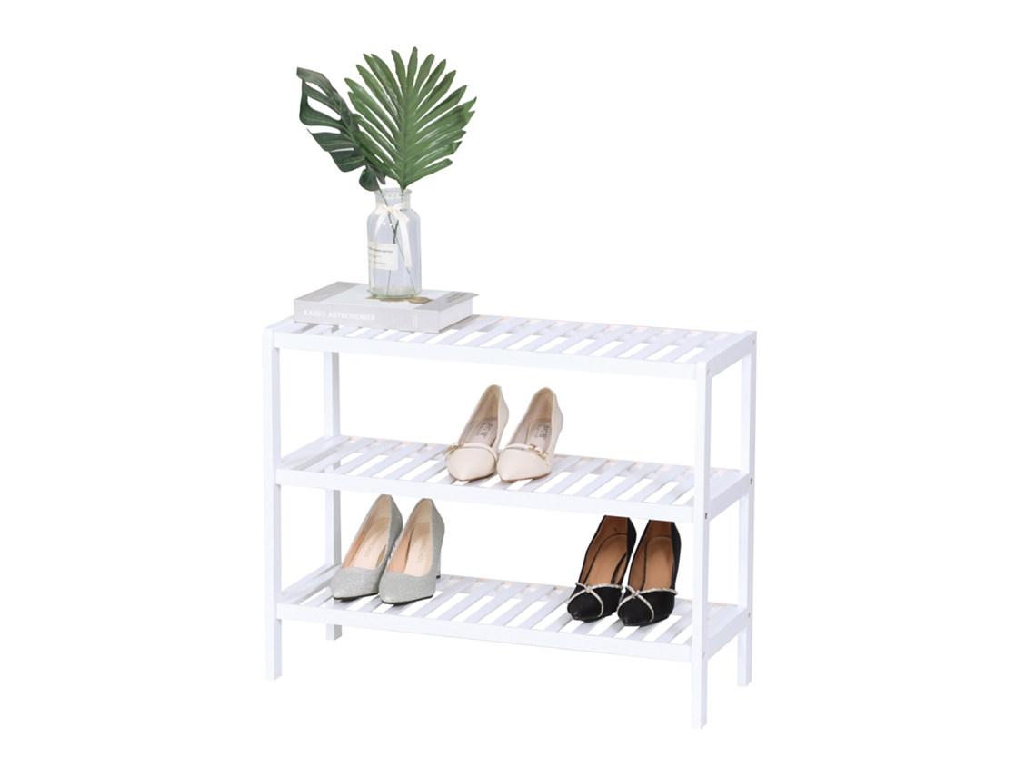 Relaxdays Sapateira, 3 Níveis, 9 Pares, A X L X P: 54,5 X 70 X 24,5 Cm, Prateleiras Gradeadas, Bambu, Branco