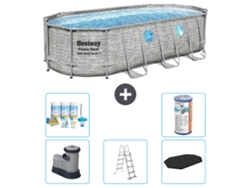 Piscina BESTWAY Oval Power Steel Swim Vista - Estampado Piedra - 549 x 274 x 122 - Incluye Bomba - Escalera - Cobertor Accesorios CB29