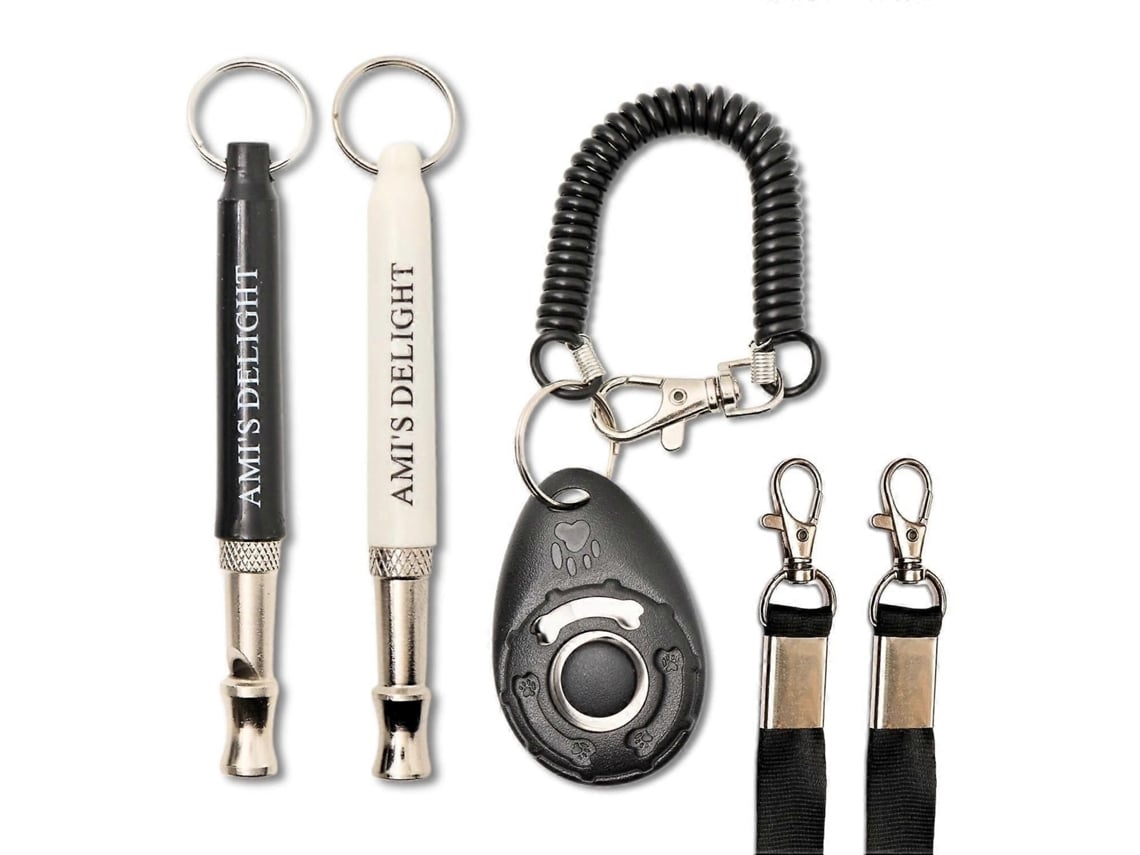 Conjunto De 5 Apitos Ultrassônicos Ajustáveis ​​para Cães Com Cordão E Clicker Para Controle De Latidos E Treinamento.