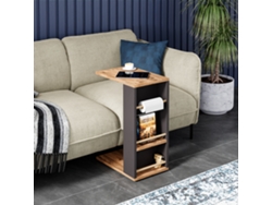 Mesa auxiliar Siikainen con ruedas y barra anticaída 65x44x29cm - Negro / Madera [EN.CASA]