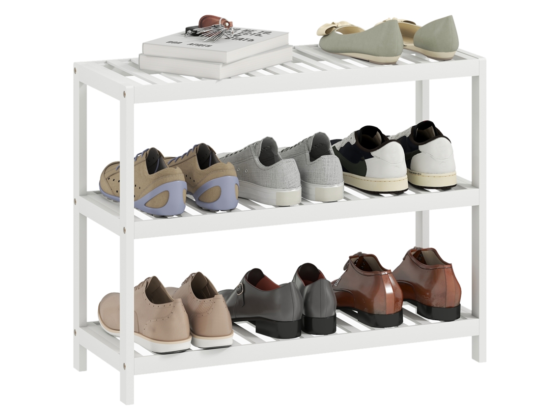Estantería Bambú 3 Niveles Zapatero Almacenamiento Lacado Blanco