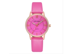 Reloj De Pulsera De Cuarzo Informal Para Mujer Con Correa De Pu, Rosa Intenso, Elegante.
