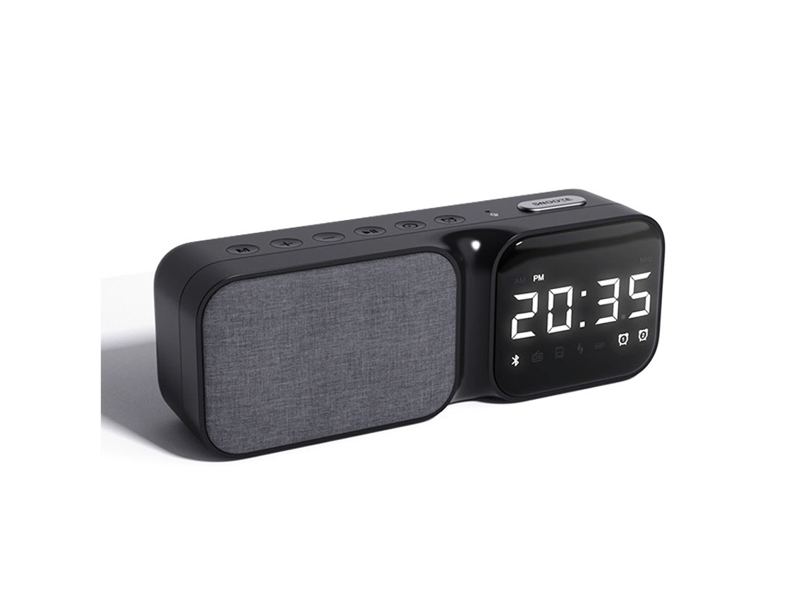 Radio FM portátil con Bluetooth, despertador, pantalla LED, manos libres, reproducción de audio, entrada auxiliar/tarjeta TF, Mdug (negro)
