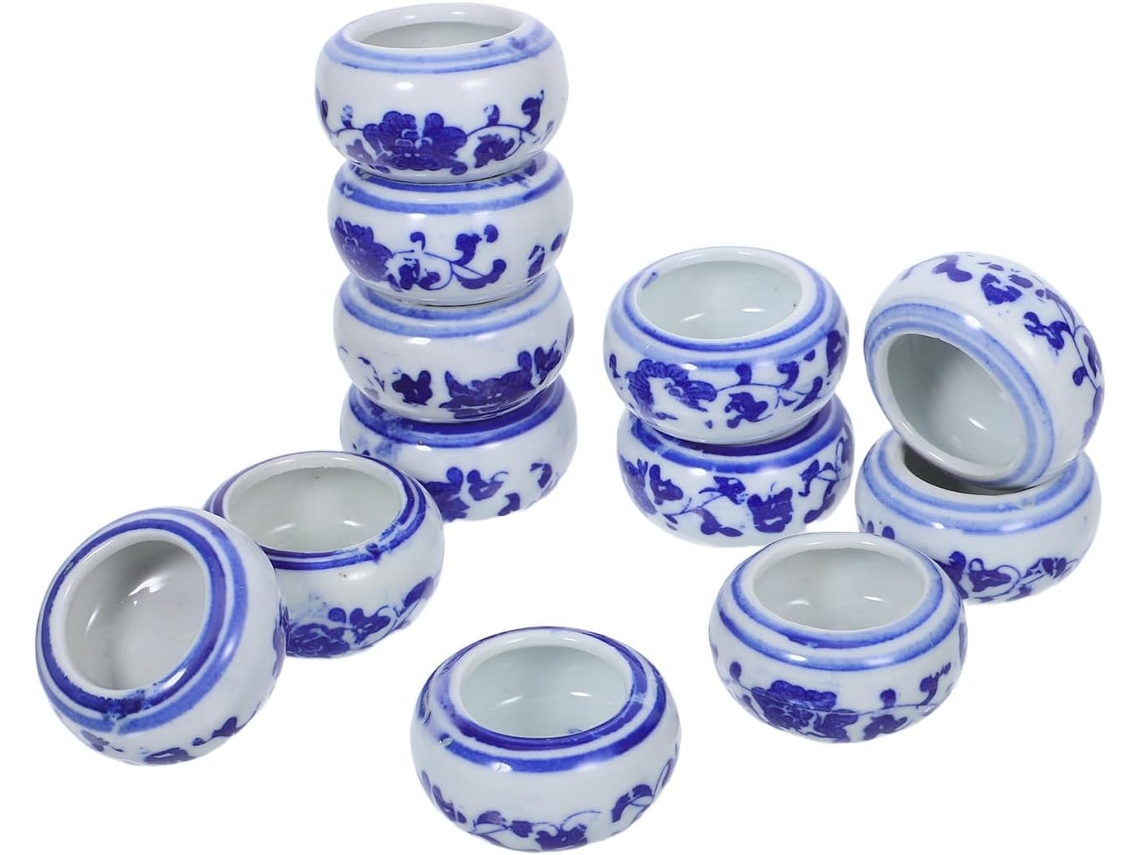 Juego De 12 Mini Tinteros Multifuncionales De Cerámica En Porcelana Celadón Azul Y Blanca.