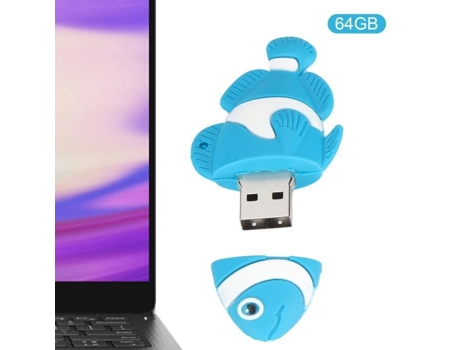 HURRISE Memoria USB de Dibujos Animados Disco de USB de Dibujos Animados Pez Payaso Azul Apariencia de Almacenamiento en Masa de Ordenador 16Gb 64Gb
