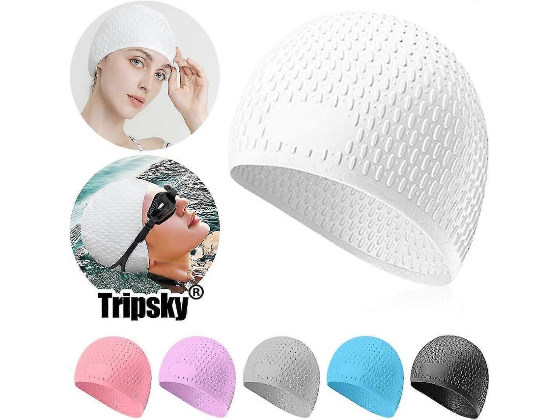 Rebe-gorros De Natación Para Mujer Pelo Largo Impermeables De Silicona Duraderos Elásticos Antideslizantes Blanco