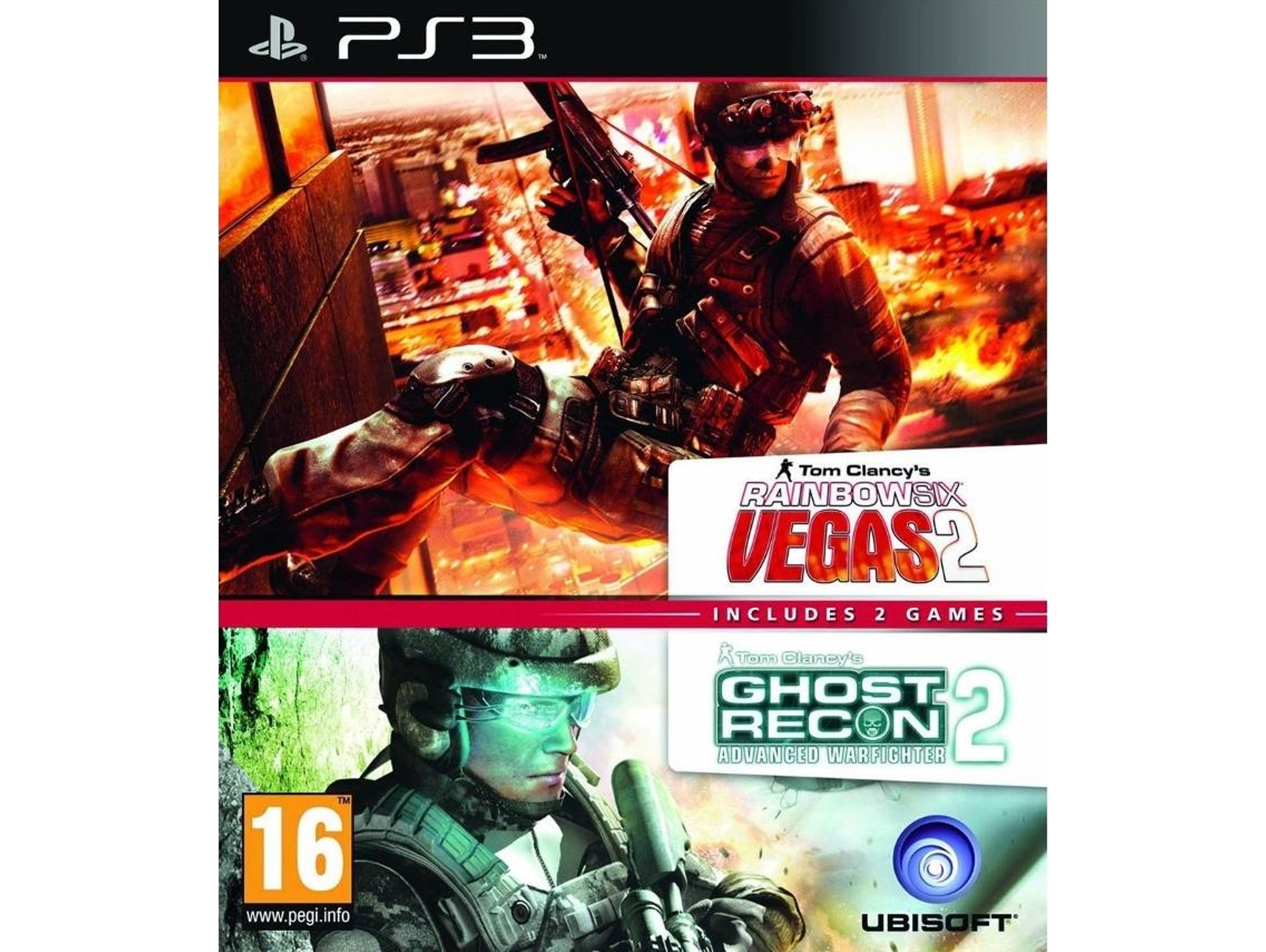 cerebro Curiosidad Abrazadera Juego PS3 Tom Clancy's Ghost Recon Advanced Warfighter 2 + Rainbow Six  Vegas 2 (M16)