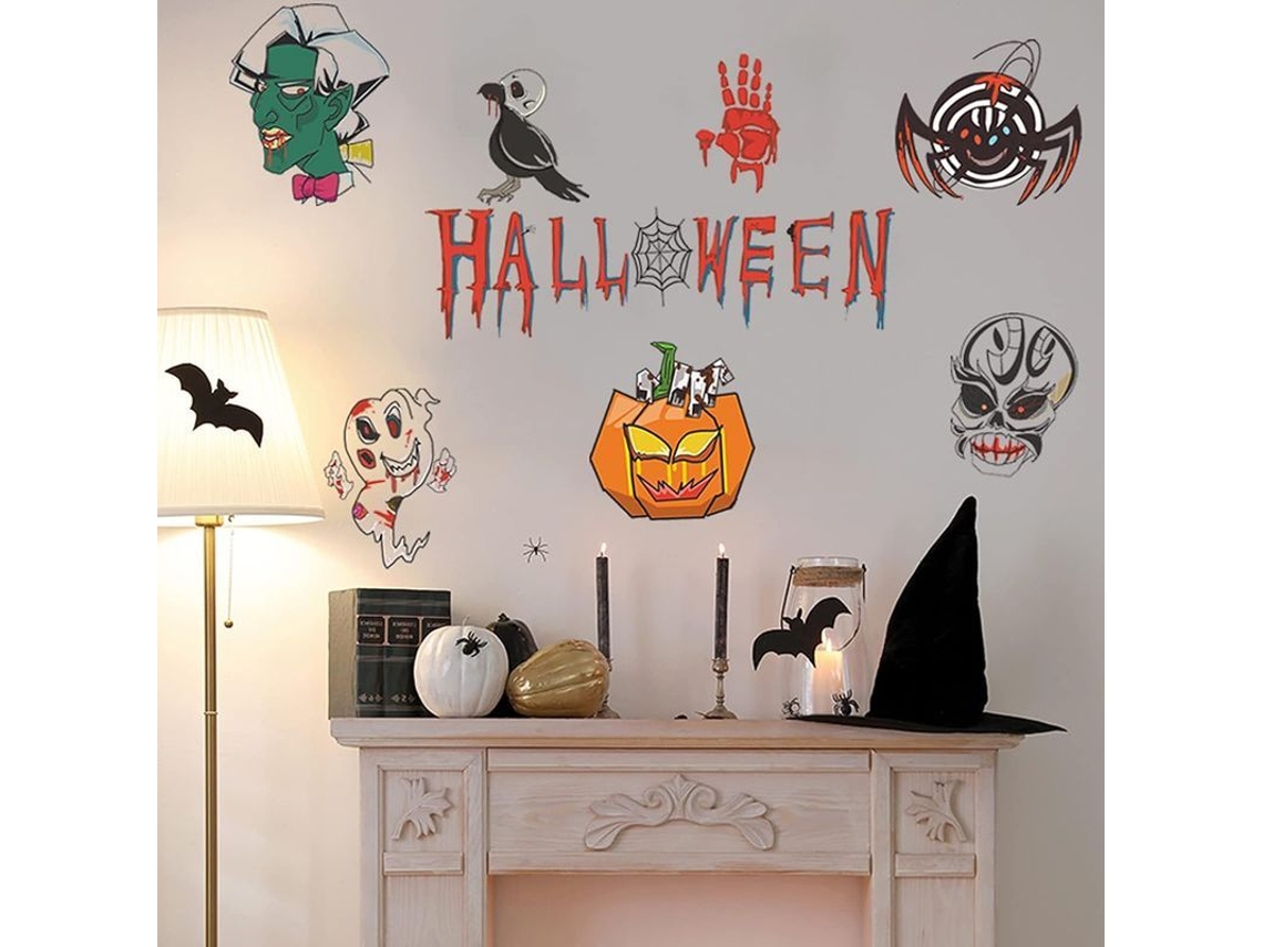 2026-adhesivos De Pared De Halloween Linjou Calabazas Fantasmas Esqueletos Decoración Espeluznante 30x90cm