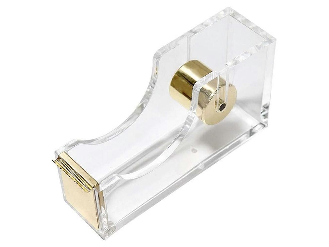 Dispensador de cinta adhesiva de mesa de acrílico dorado transparente con núcleo de 2,5 cm, cortador de cinta incluido, ideal para oficinas GOKOCO (1 pulgada).