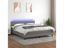 Cama Box Spring Colchón Y Luces Led Tela Gris Oscuro 180x200 Cm