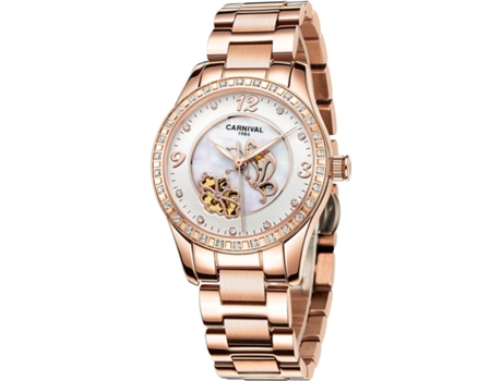 VEANXIN Reloj automático para mujer de acero inoxidable en oro rosa-oro rosa blanco