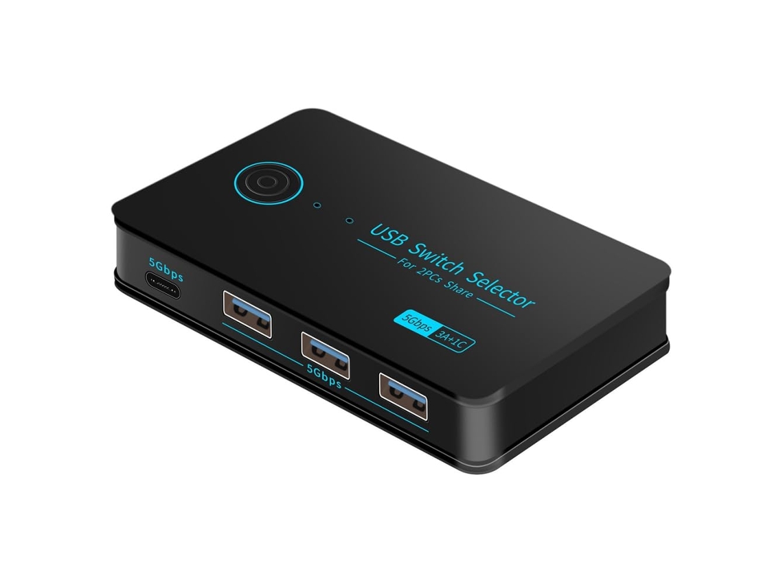 Conmutador Kvm 3.0 Usb De 2 Puertos (3 Usb + 1 Usb-c)