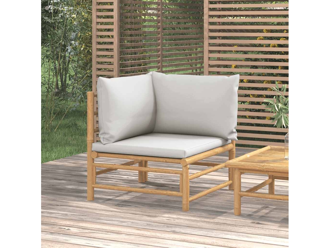 Sofá Esquinero De Jardín | Sofá De Exterior Con Cojines Bambú Gris Claro Wsd123217
