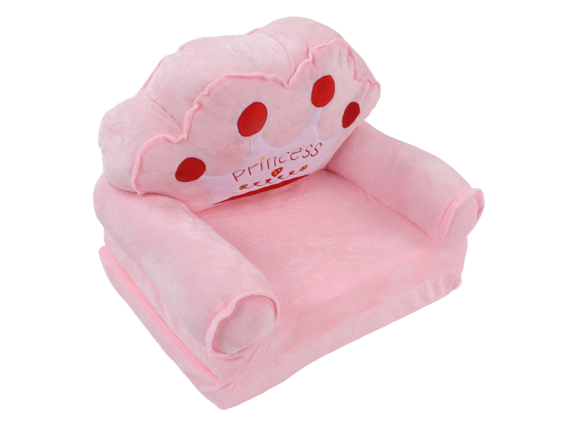 Sofá Infantil Plegable 2 En 1 Rosa Con Patrón De Corona