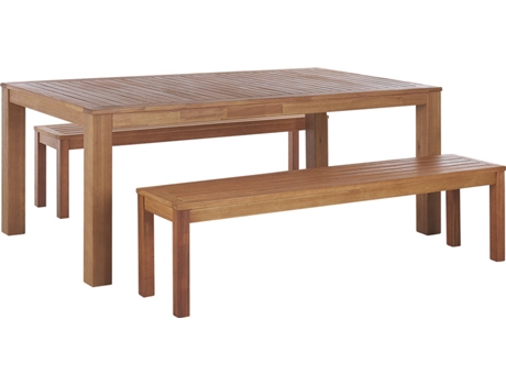 Conjunto de jardín mesa y 2 bancos madera clara BELIANI Monsano