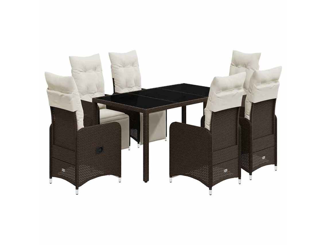 Maison Exclusive - Set De Mesa Y Sillas Jardín 7 Pzas Con Cojines Ratán Pe Marrón