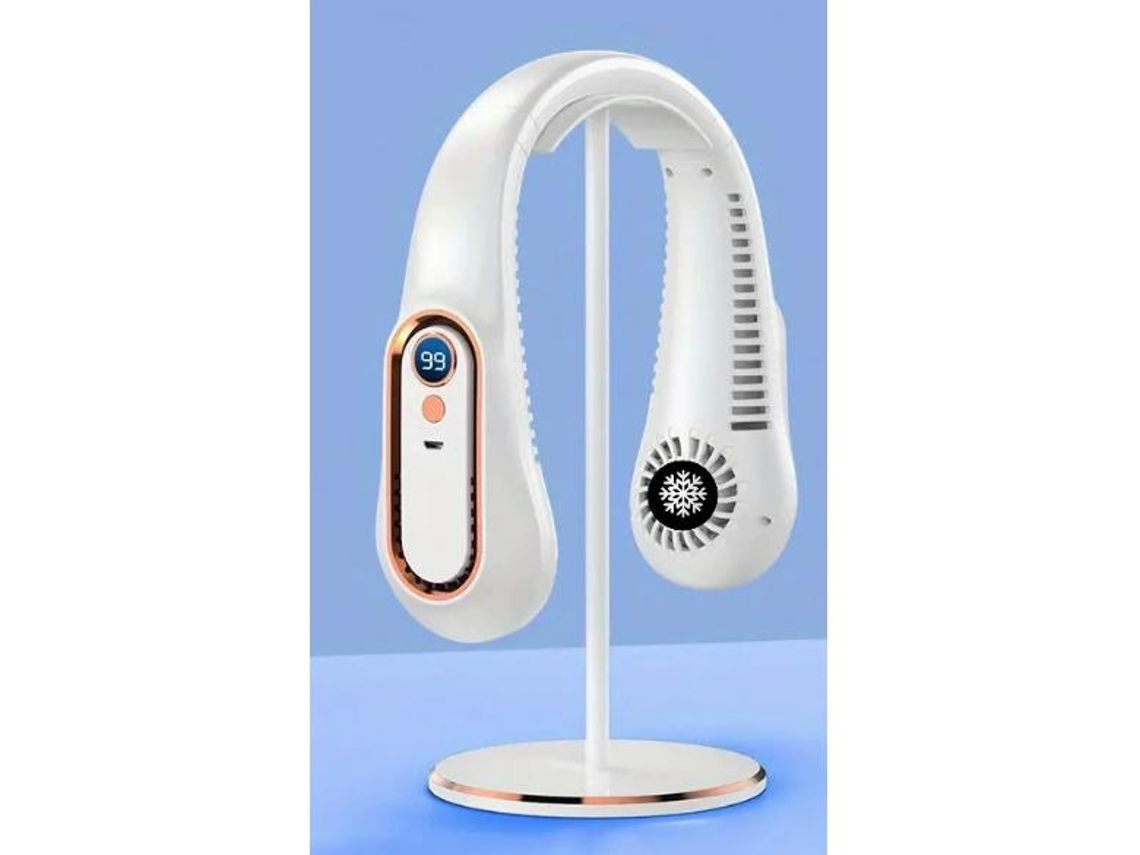 Mini ventilador de cuello MDUG, portátil, recargable por USB, con pantalla digital (blanco)