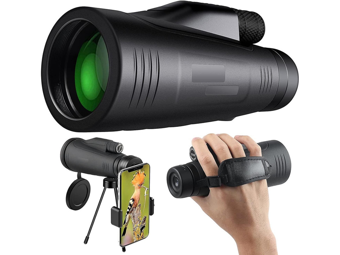Telescopio monocular 12x50 HD Bak4 Prism FMC para senderismo, observación de aves, acampada, viajes, color negro Yizhood