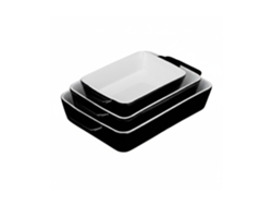 Relaxdays Pack De 3 Fuentes Horno, 3 Tamaños, Rectangular, Cerámica, Apto Lavavajillas, Recipiente Lasaña, Negro/blanco