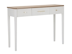 Consola Matera De 107x37x80 Cm - Consola De Madera Blanca Y Marrón Con 3 Cajones Y Detalles Dorados - Estilo Boho Chic