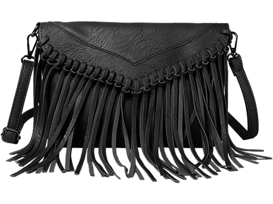 Bolsa De Ombro Feminina Elegante Em Couro Pu Leve Com Franjas, Poliéster E Metal, Ideal Para Sair E...
