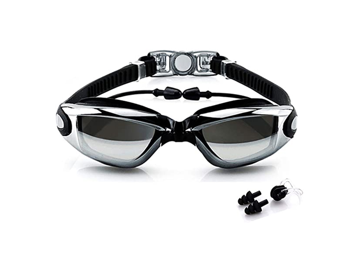 Gafas de natación grandes con revestimiento de electroplatino, impermeables y antivaho para hombres y mujeres.