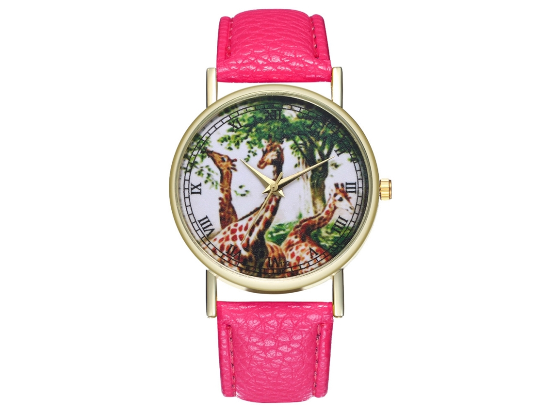 Reloj Analógico De Cuarzo Con Patrón De Jirafa Para Hombre Y Mujer Pulsera De Cuero Pu Ocio Rojo Rosa