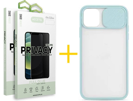 Kit Carcasa y Protector Cristal 2X Privacy Iphone 12«12 Pro Accetel Protection Cámara Verde