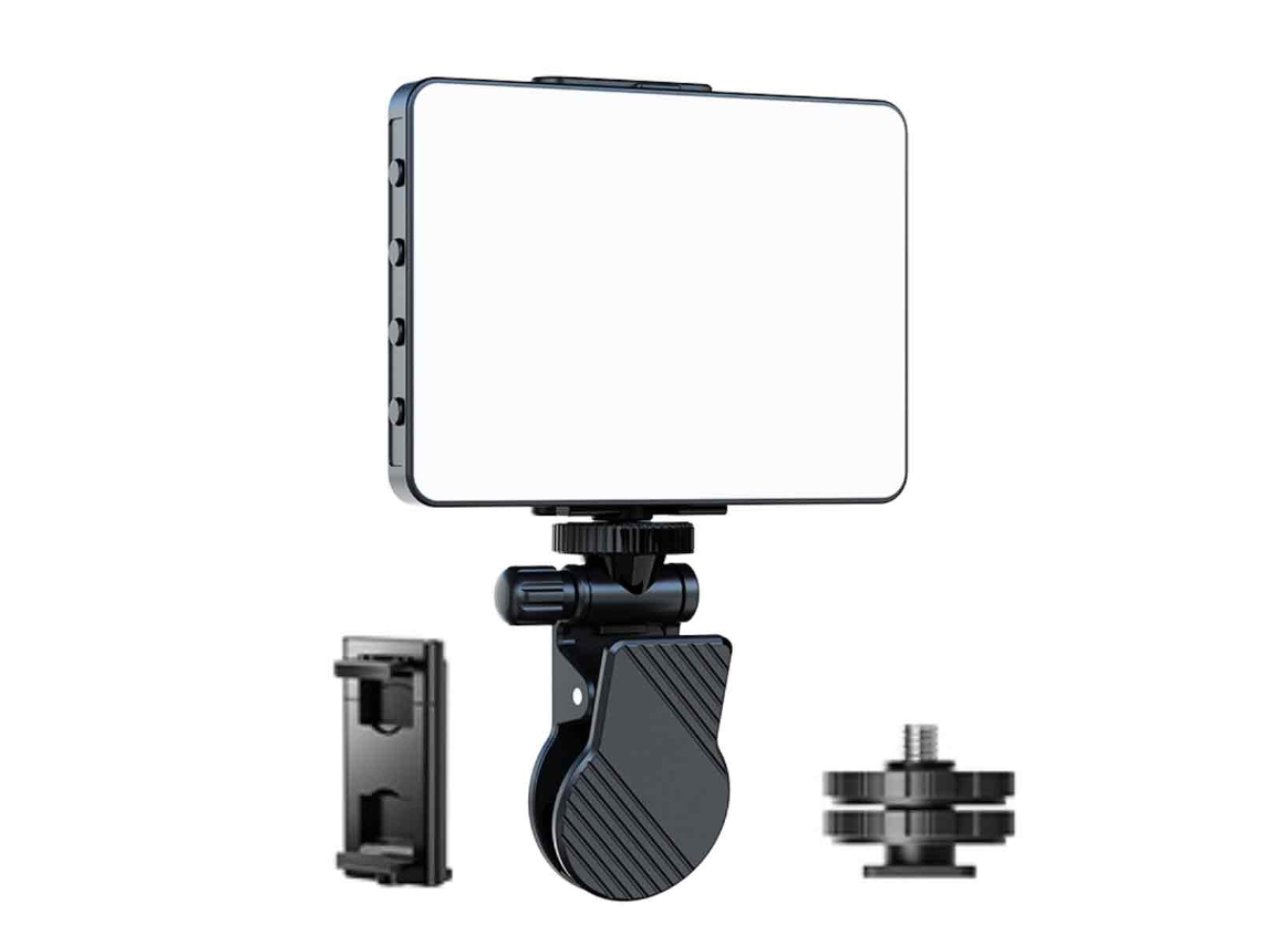 Luz de conferencia recargable de alta potencia con clip frontal y trasero, 3 modos de luz ajustables para iPhone, Android, iPad, computadora portátil, maquillaje