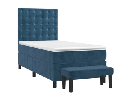 vidaXL Cama con somier y colchón de terciopelo azul oscuro 90x200 cm