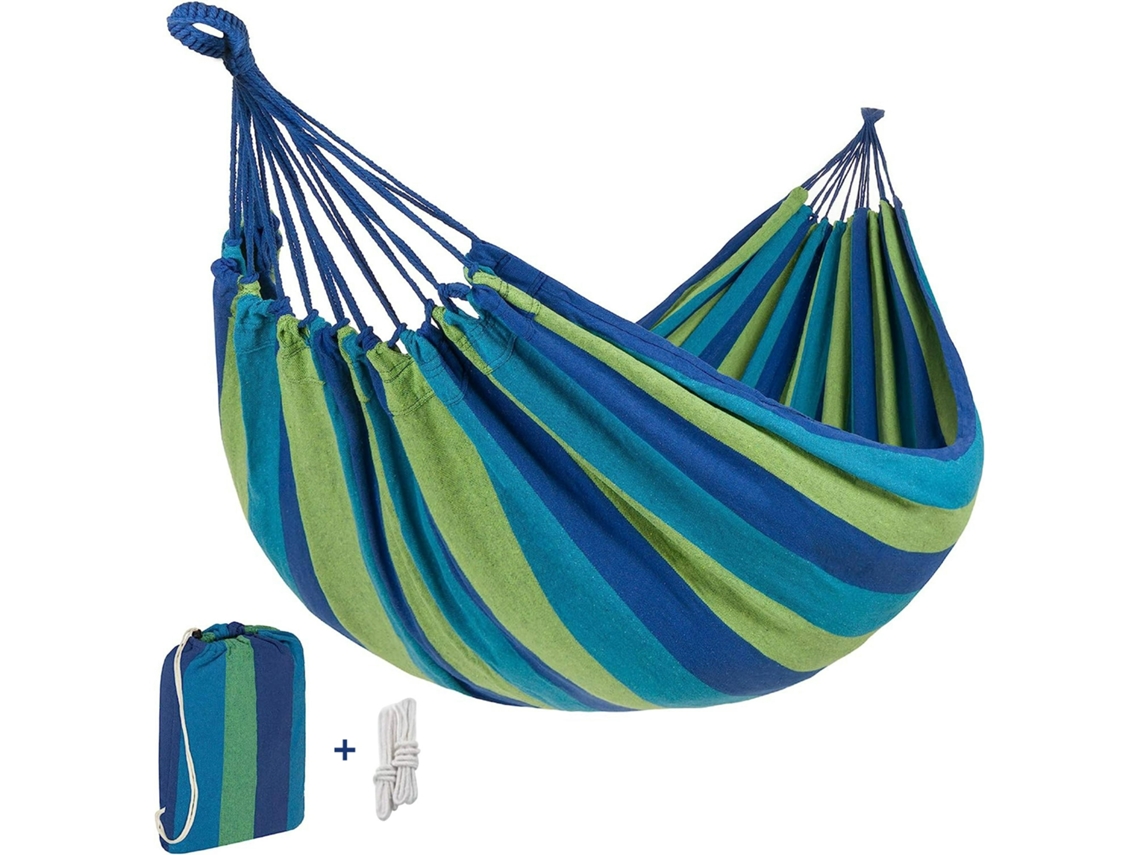 Hamaca individual de camping con cordón y bolsa de transporte, color azul marino (260 x 80 cm)